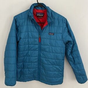 Patagonia jacket kids XL 14 blue full zip nano puff brick coat